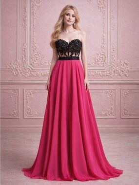 RARE Rhinestone and Lace Corset Pink and Black Prom Dress 🩷🖤